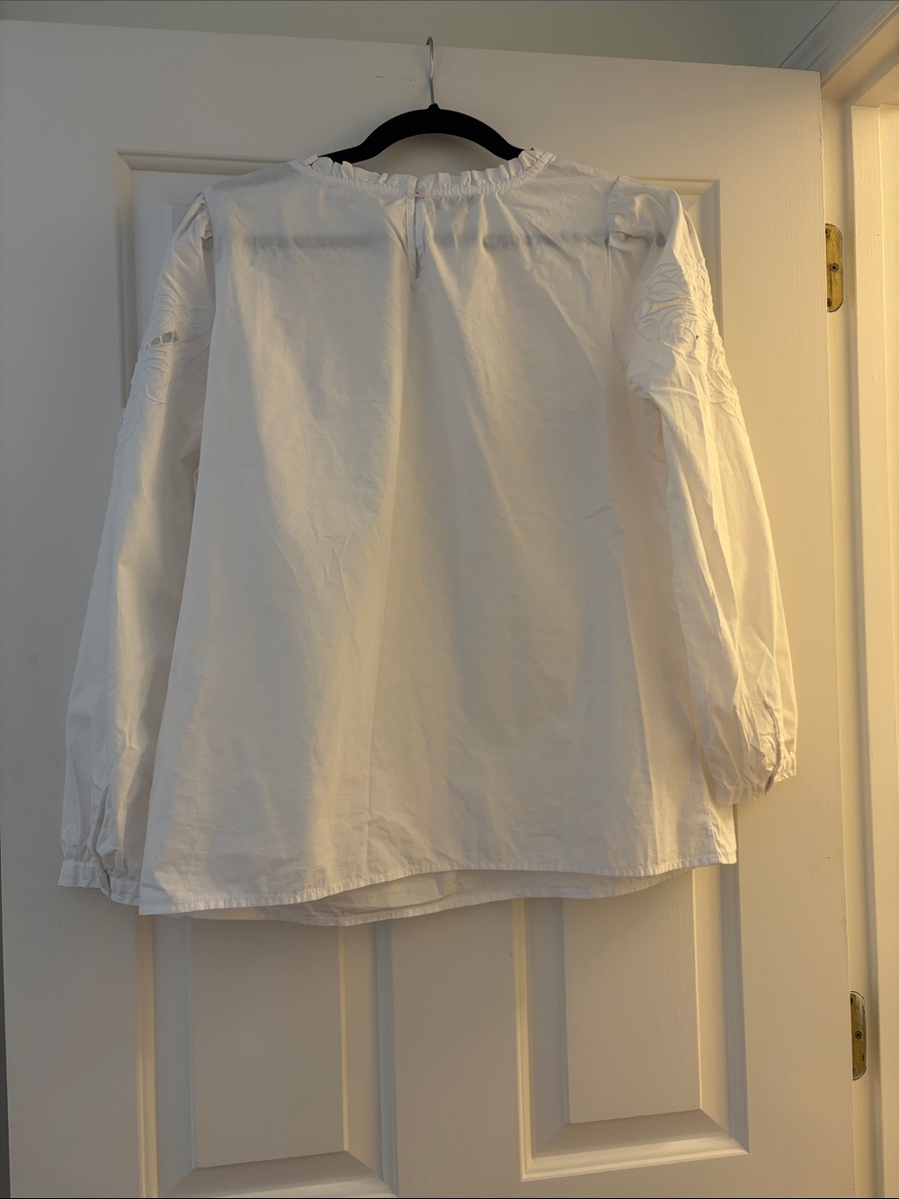 Talbots White Embroidered Ruffle-Neck Blouse - Picture 3 of 3